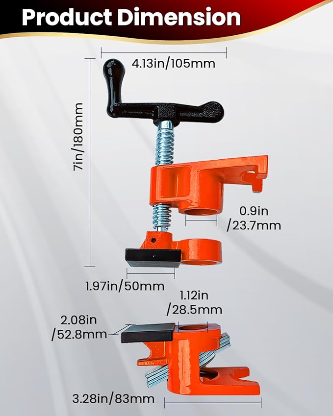 Pipe Clamps 3/4 inch 6 Pack Pipe Clamp with Unique Foot Ideal for Carpentry, Home Improvement, and DIY Projects Wood Gluing Clamps (Orange, 3/4 IN with Pads)