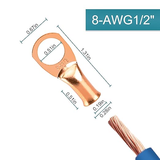 10PCS Battery Cable Ends, 8 Gauge Wire Connectors 1/2 Copper Wire Lugs, Bare Copper Eyelets with Heat Shrink Tubing by HOUSUN