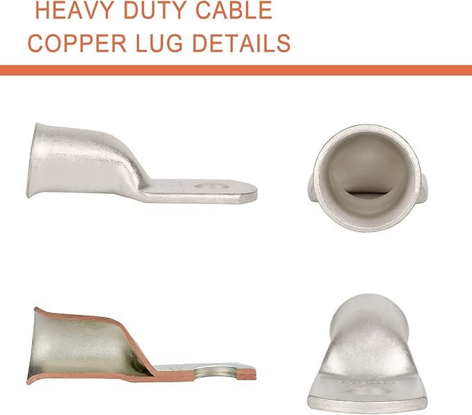10pcs 3/0 AWG-5/16(M8) Tinned Copper Ring Terminals Battery Lugs, Heavy Duty Wire Lugs, Battery Cable Connectors