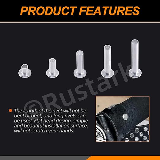 251Pcs 5 Sizes M4 Aluminum Flat Head Semi Tubular Rivets Assortment Kit with Punch, Partial Hole Tubular Rivets Round Flat Head Semi Tubular Rivet Silver Tone for Household Industry Repairing