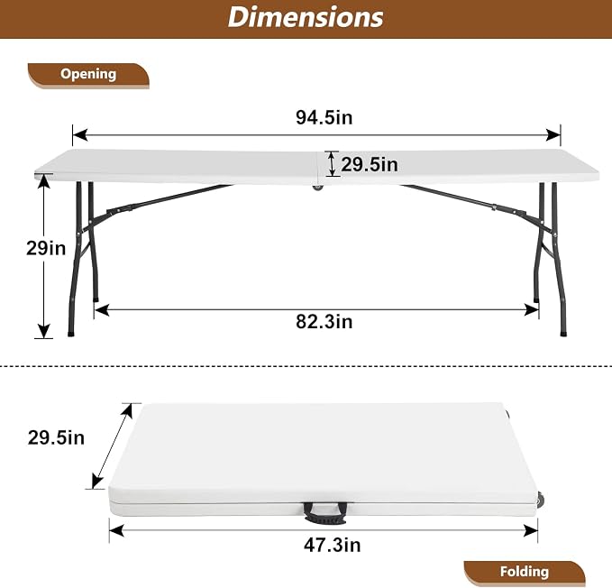 FDW 8FT Folding Table Half Portable Foldable Table Picnic Table - Image 2