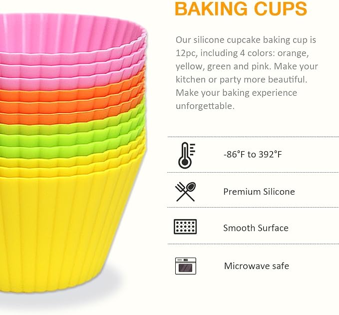 Extra Large Silicone Cupcake Baking Cups 12 Pack | Non-stick, - Image 3