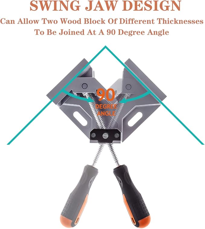 2pcs Corner Clamp - Right Angle 90 Degree Wood Clamps For Woodworking, With Adjustable Swing Jaw Aluminum Alloy Frame, For Welding, DIY Woodworking