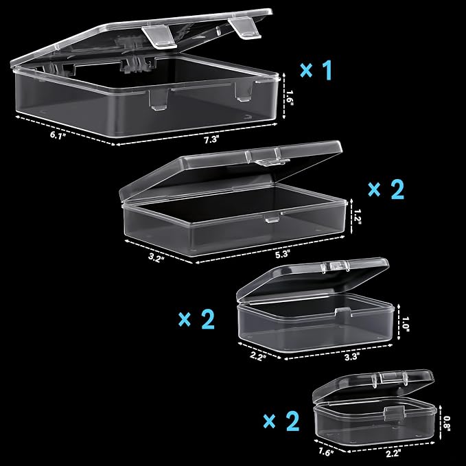 7 Pack Mixed Sizes Rectangular Mini Plastic Containers Clear Plastic Storage - Image 2
