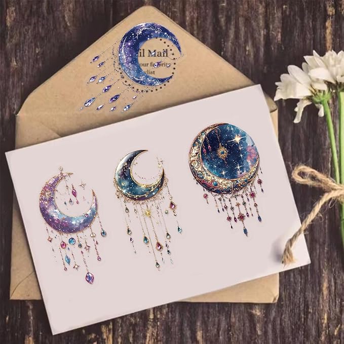 50PCS Dreamy Moon Crystal Gem Scrapbook Stickers – Clear Celestial Vinyl Decals - Image 7