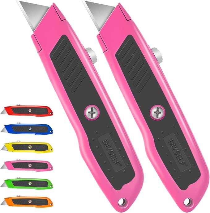 DIYSELF 2 Pack Box Cutter Retractable Heavy Duty Utility Knife, Ergonomic Razor by DIYSELF