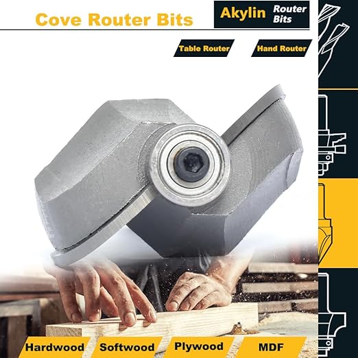 Cove Router Bits,1/2" Shank,Radius 11/16",Bearing Guided Cove Edging Cutter for Wood Profiling,Routing,Molding