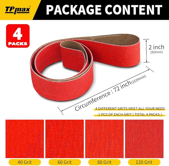 2x72 Inch Ceramic Sanding Belts (40/60/80/120 Grits) – High-Performance Sander Sharpening Belts for Knife Making, Metalworking, and Woodworking