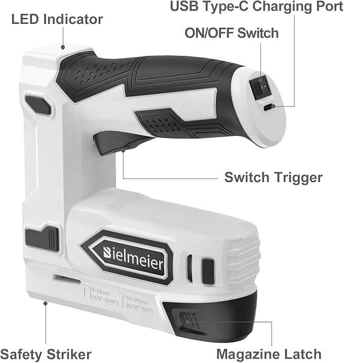 Bielmeier Electric Staple Gun, 2 in 1 Lithium-ion Electric Stapler, 4V Cordless Brad Nailer Kit with Staples Nails, USB Charger, Power Tacker for Upholstery, Material Repair, Carpentry, DIY