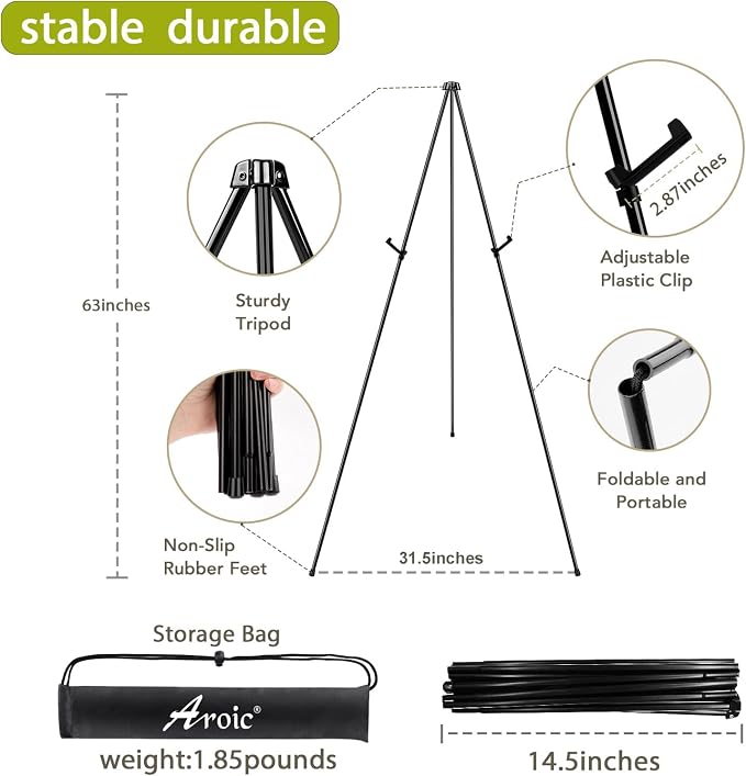 AROIC 63" Easel Stand for Display, 3 Pack Portable Foldable Metal Easel - Image 3