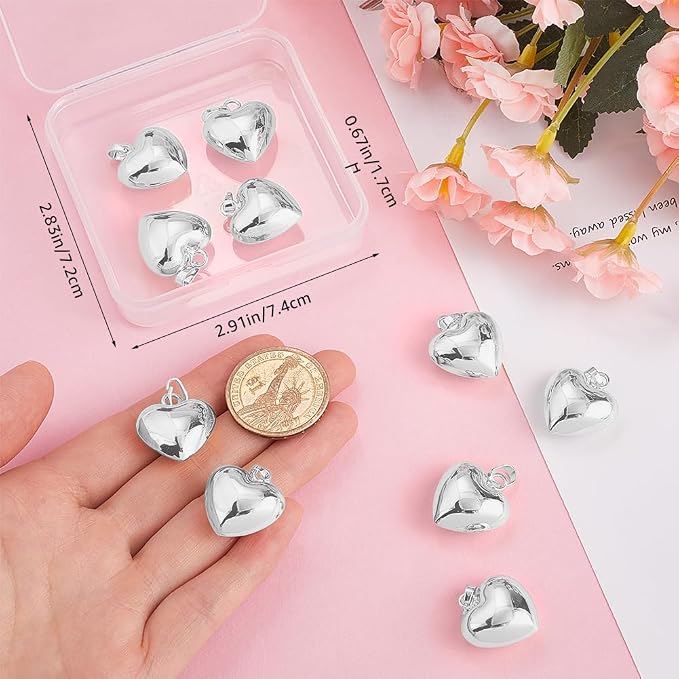 Beebeecraft 10Pcs 925 Sterling Silver Plated Heart Charms Metal Brass Love - Image 3