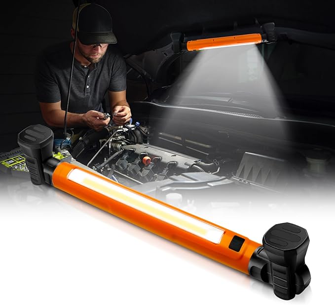 Portable 3000LM LED Work Light, Rechargeable Magnetic Underhood Light with Hooks and Power Output, Ideal for Garage, Workshop
