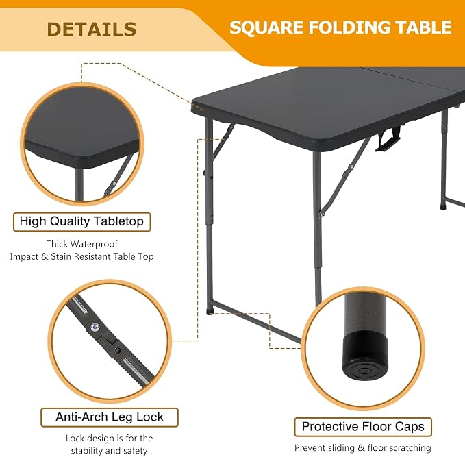 FDW 4FT Folding Table Half Portable Foldable Table Picnic Table - Image 4