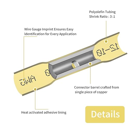 12-10 AWG Heat Shrink Butt Connectors, 250Pcs Yellow Waterproof Crimp Electrical Wire Connectors Splice Marine Automotive Cable Wiring Terminals