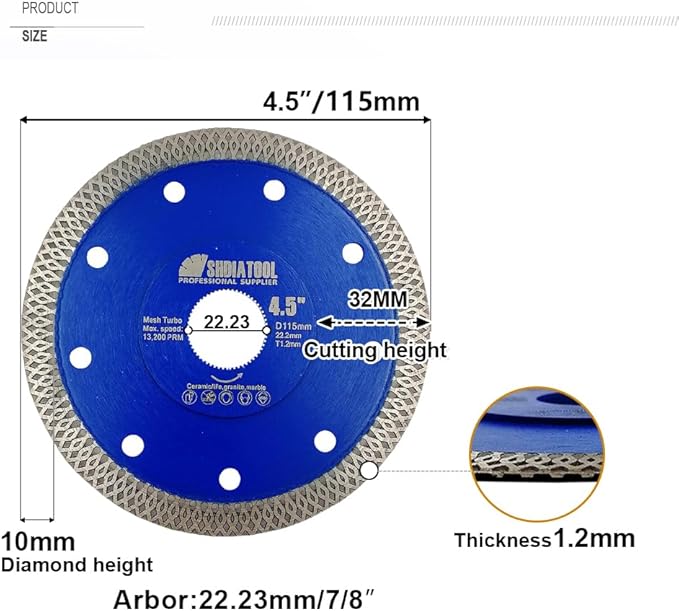 SHDIATOOL 4-1/2-Inch Diamond Saw Blade Cutting Disc for Porcelain Tile Ceramic Granite Marble Brick