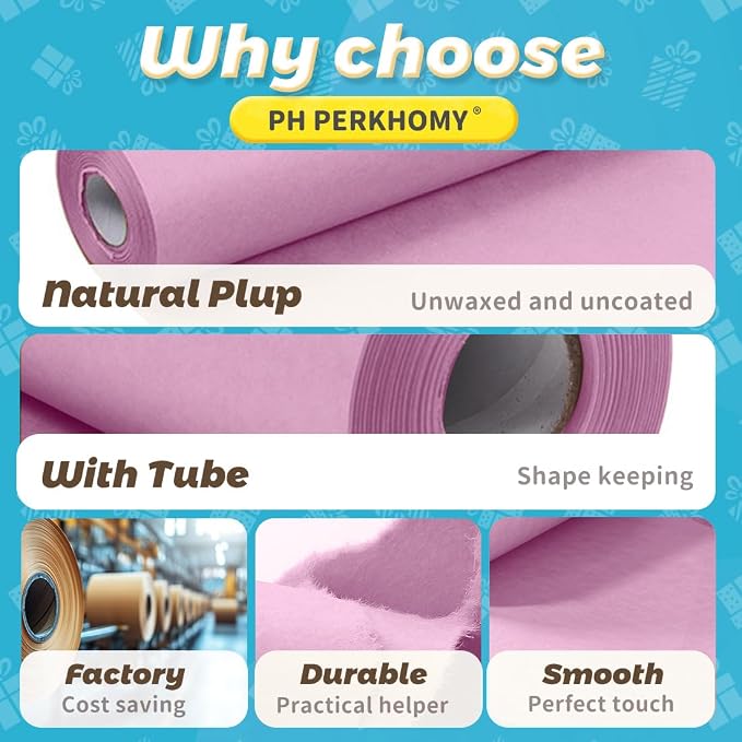 PerkHomy Light Pink Kraft Paper Roll 17.5" x 760" - Image 6