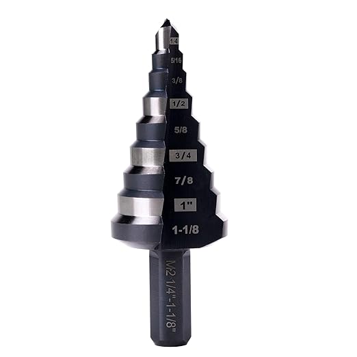 1/4 to 1-1/8 Inches M2 HSS Step Drill Bit, Unibit for Cutting Stainless Steel, Metal, Wood & Plastic