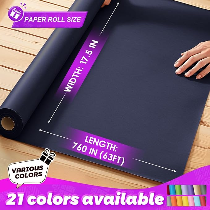 PerkHomy Navy Blue Kraft Paper Roll 17.5" x 760" - Image 2