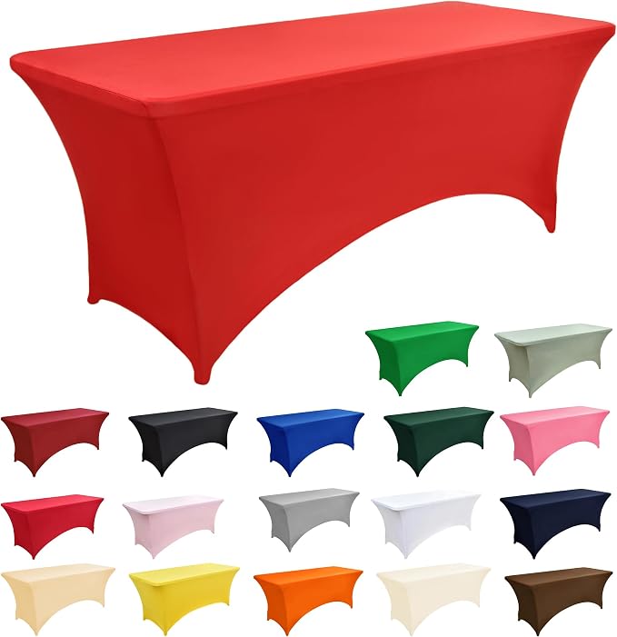 2-Pack 6ft Red Spandex Table Covers - Image 3