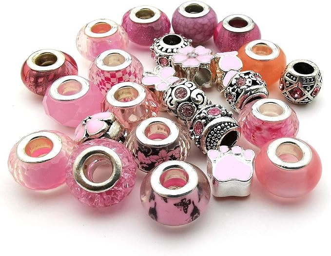 50pcs Assorted Pink Resin Imitation Glass European Large Hole Beads Rhinestone - Image 3