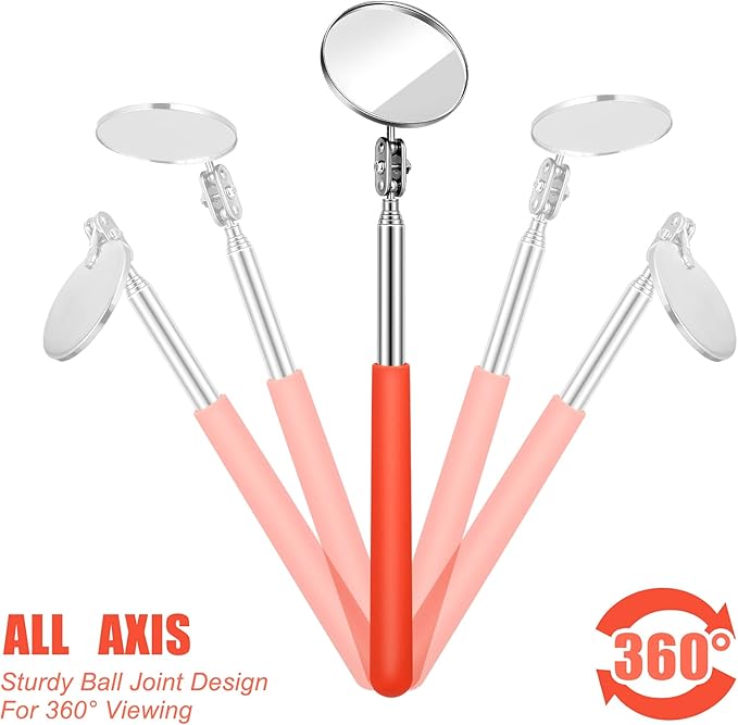 Flutesan 3 Pieces Telescoping Inspection Mirror Adjustable Observe Round Telescoping Inspection Mirror Tool for Checking Vehicle, Observing The Eyelashes, Mouth and Small Part, Orange, 3 Sizes