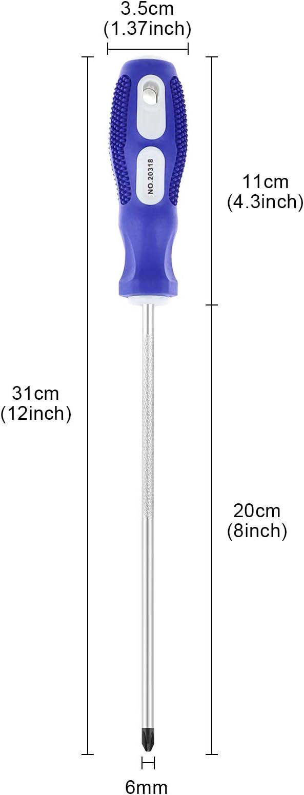 Slotted and Phillips Screwdriver PH2 8" Long Cross-head & Flat Blade, 2 Packs Magnetic Screwdriver with Rubber Handle, With Magnetizer/Demagnetizer Tool