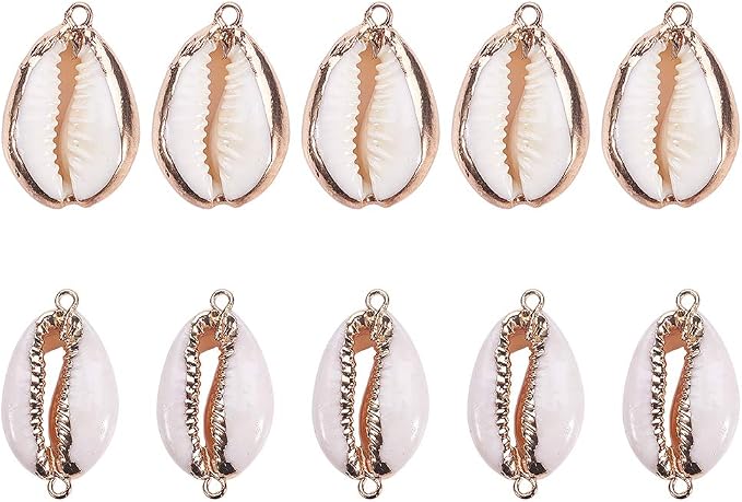 SUNNYCLUE 1 Box 10Pcs Oval Ocean Beach Spiral Seashells Craft Charms Connectors by SUNNYCLUE