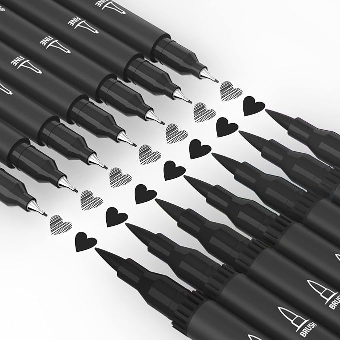 Drawing Pens, 12 Pack Dual Brush Pens Black Markers - Image 4