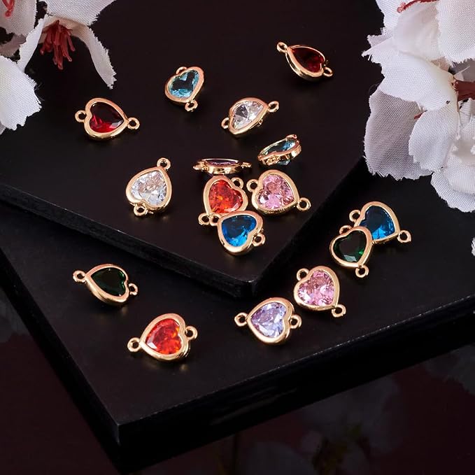 FASHEWELRY 16pcs Crystal Heart Charm Links Gold Plated Glass Heart Connector - Image 6