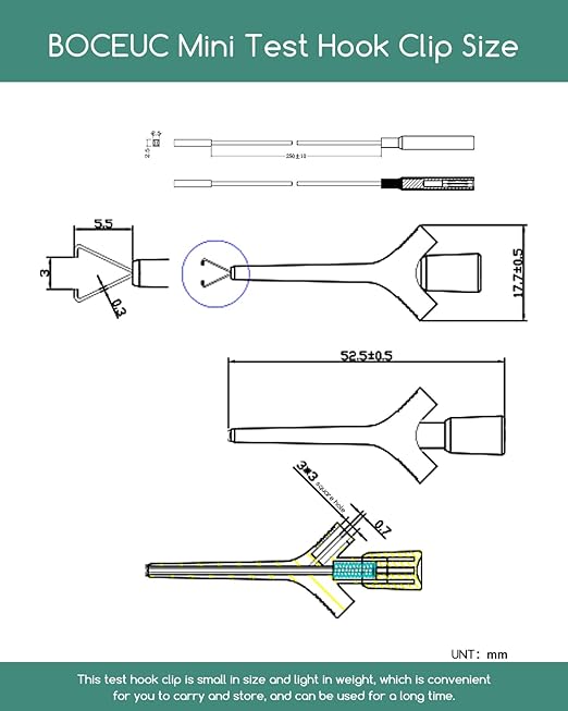 Multimeter Test Hook Clip, Mini SMD Grabber Test Clip with Lead to 2mm Jack Socket, Test Lead Minigrabber for Logic Analyzer