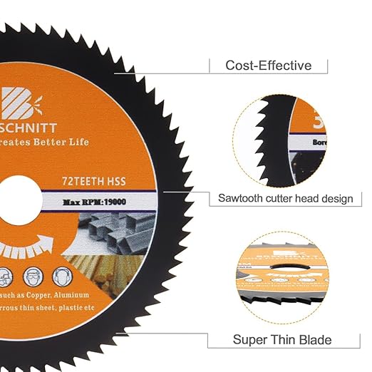 HSS Circular Saw Blade 3inch - BRSCHNITT 3pcs 72T 10mm Bore Cutting Discs for Wood, Copper, Aluminum, Plastic and Soft Metal