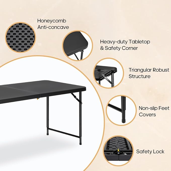 4ft Folding Table with Adjustable Height, 2-Level Foldable Table with HDPE Top - Image 4