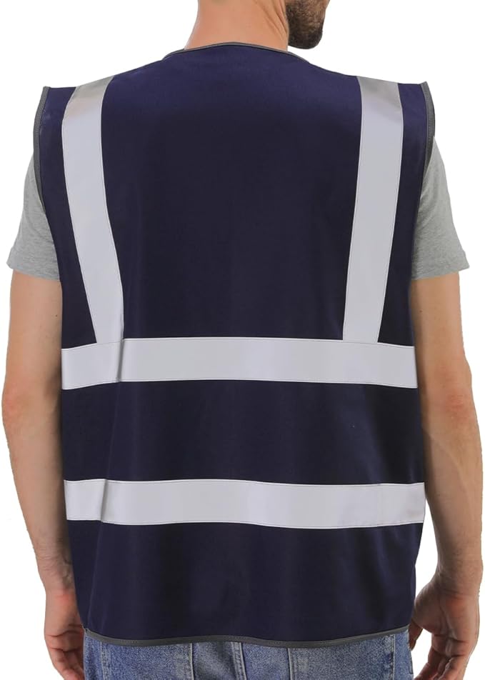Dib Safety Reflective Vest High Visibility with Pockets and Zipper, Navy 4XL