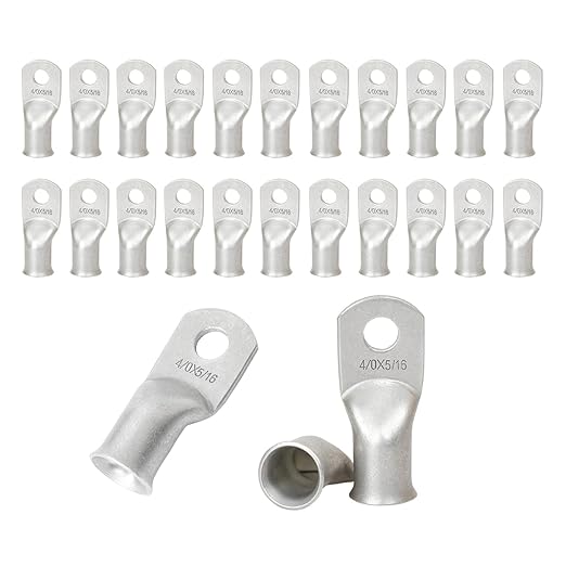 25Pcs 4/0 AWG 5/16"(M8) Stud Tinned Copper Ring Terminals Battery Cable Ends Wire Lugs 4/0 Gauge Battery Cable Lugs Heavy Duty Cable Lugs Bare Copper Eyelets Tubular Ring Terminal Connectors