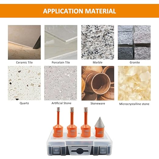 Diamond Core Drill Bit Kit BGTEC Diamond Hole Saw Tile Cutter for Porcelain Tile Ceramic Marble Brick Granite Stone, 5/8"-11 Thread Hole Saw 6/8/10mm+4/5" Chamfer Bits