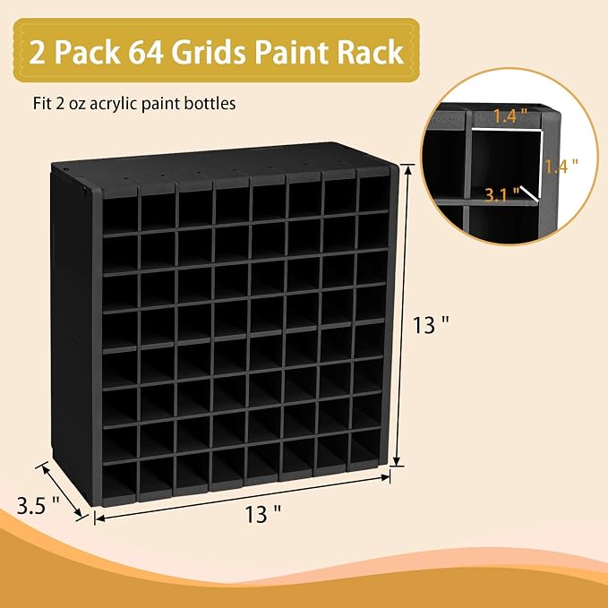 Krafetto 2 Pack 64 Grids Paint Organizer Storage Rack, Wall-mountable Craft - Image 2