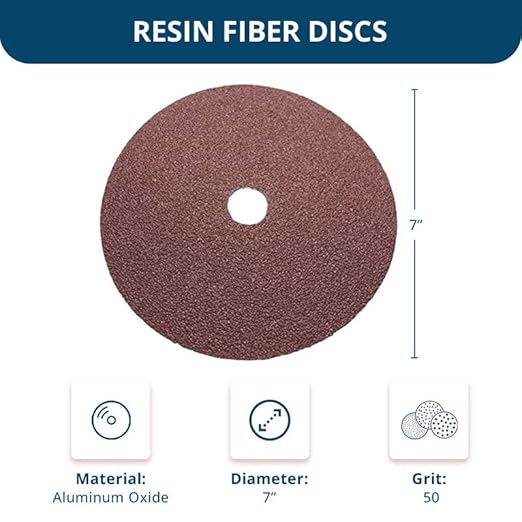 Benchmark Abrasives 7 Inch Sanding Discs Aluminum Oxide Resin Fiber Grinding Disc for Grinding, Stripping on Wood, Fiberglass, Steel, Metal, 7/8" Arbor Angle Grinder Sanding Disc, 25 Pack - 50 Grit