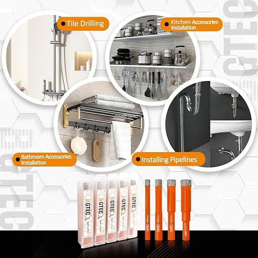 Dry Diamond Drill Bit Set,BGTEC 5pcs 12mm Hole Saw for Granite,Marble,Masonry, Concrete, Tile/Ceramic, Glass, Hard Plastic,Vacuum Brazed Diamond Core Drill Bit Kit