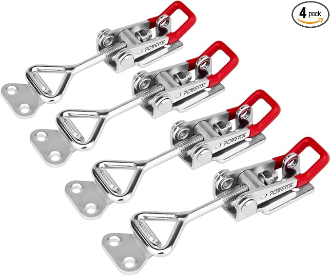 POWERTEC 4PK Toggle Clamp, 400 lbs Holding Capacity, 4002 Adjustable Pull Action Latch for Smoker, Tool Box, Woodworking Jigs and Fixtures, Cabinet, Tool box, Door (20333)