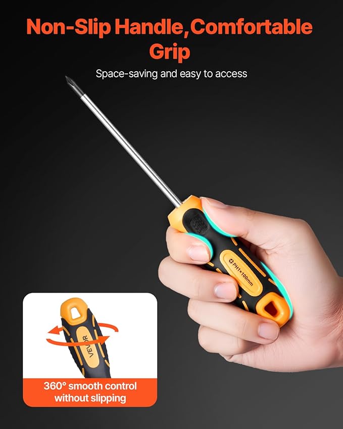 VEVOR Screwdriver Set, 12-Piece Hand Tools Set with Magnetic Tips, Includes 5 Phillips and 5 Flat Head Bits, Z-Type Bit, Professional Repair Tool Kit for Sockets, Furniture, Home Appliances, Bicycles