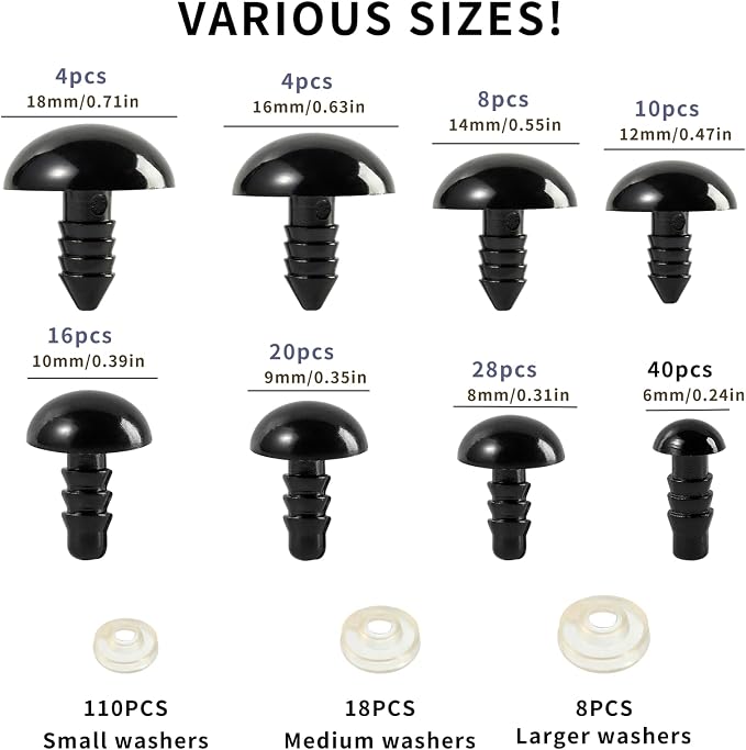 XKDOUS 6-18 mm, 8 Sizes Safety Eyes - Image 2