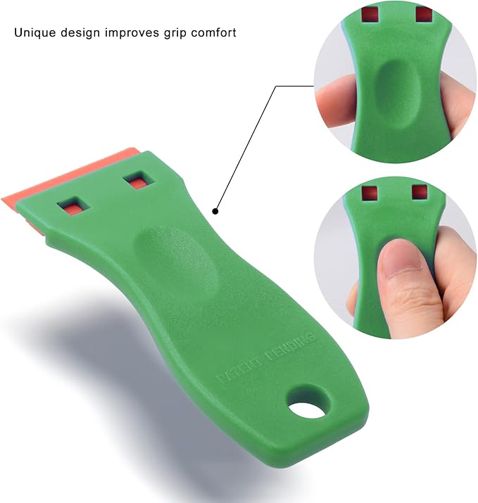 FOSHIO Plastic Razor Blade Scraper Include 2PCS Scraper Tool and 100PCS Blades for Gasket Remover, Labels Decal and Adhesive Remover for Windows and Glass,Green