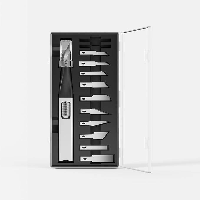 Precision Craft Knife Set – 10 Carbon Steel Blades, Hidden Blade Storage Handle by scimaker