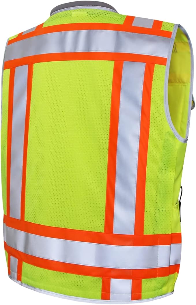 Dib Safety Reflective Vest Heavy Duty, High Visibility Two Tone Engineer Vest, Made with 3M Tape, Padded Collar, Retractable ID Pocket, Yellow S