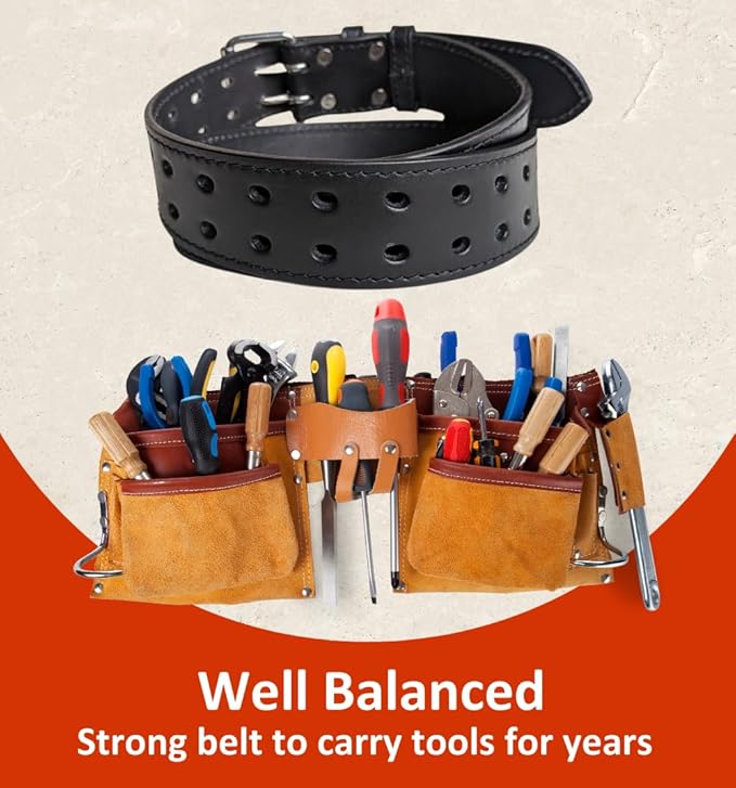 2 Inch Wide Leather Tool Belt for Men Work | Adjustable Oil tanned Belt | Carpenters, Electricians, Contractors