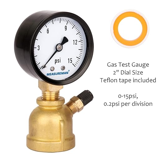 MEASUREMAN 2" Forged Brass Gas Pressure Test Gauge Assembly, 3/4" FNPT Connection, 0-15psi, +/-3-2-3% Accuracy