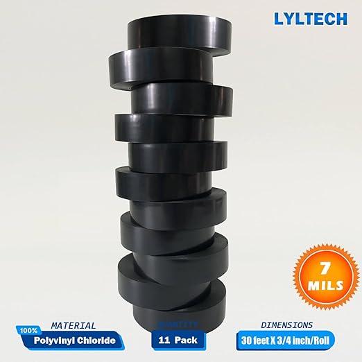 Black Electrical Tape 8Rolls, 7mils x 3/4 in x 30 ft, Flame Retardant,Waterproof,Strong Adhesive, Durable, Easy-Wrap,High Temp Electrical Tape Electric Super Vinyl