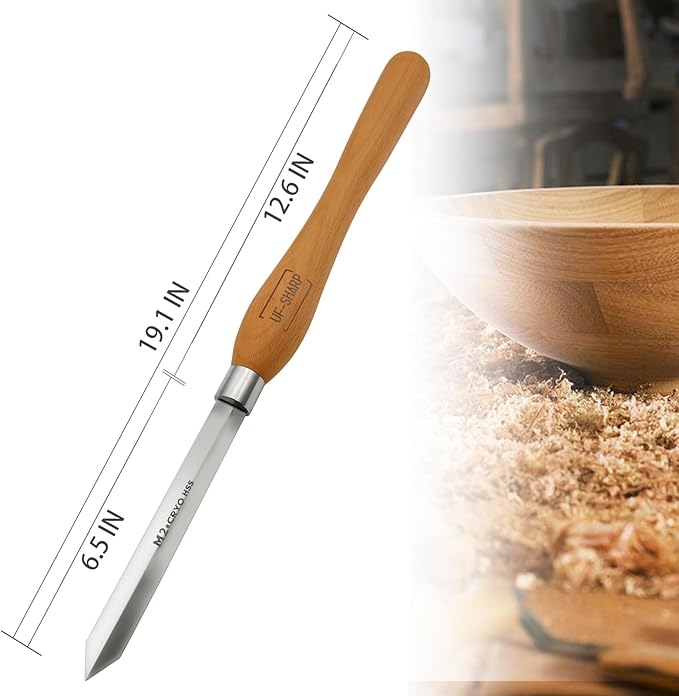 Diamond Parting Tool for Wood Lathe 3/16 inch Thick, M2 Cryo HSS Wood Turning Tools with Beech Wood Handle
