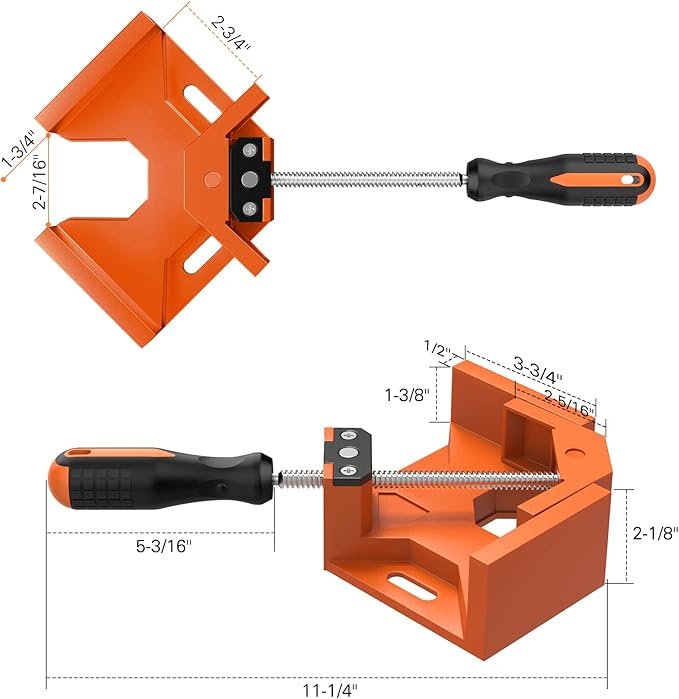 Right Angle Clamp, Housolution [4 PACK] Single Handle 90° Aluminum Alloy Corner Clamp, Right Angle Clip Clamp Tool Woodworking Photo Frame Vise Holder with Adjustable Swing Jaw - Orange