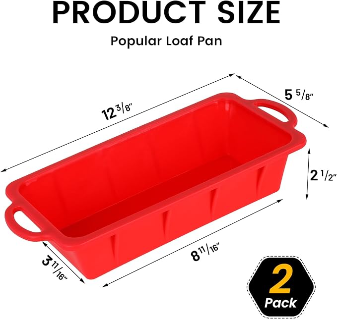 Vinino 2 Pack XLarge Nonstick Silicone Loaf Pans 12.5x5.5'' - Image 3